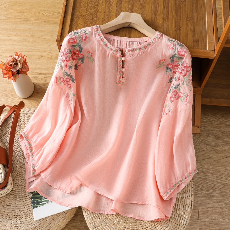 Embroidery Class - Estilo chinês roupas femininas blusas vintage