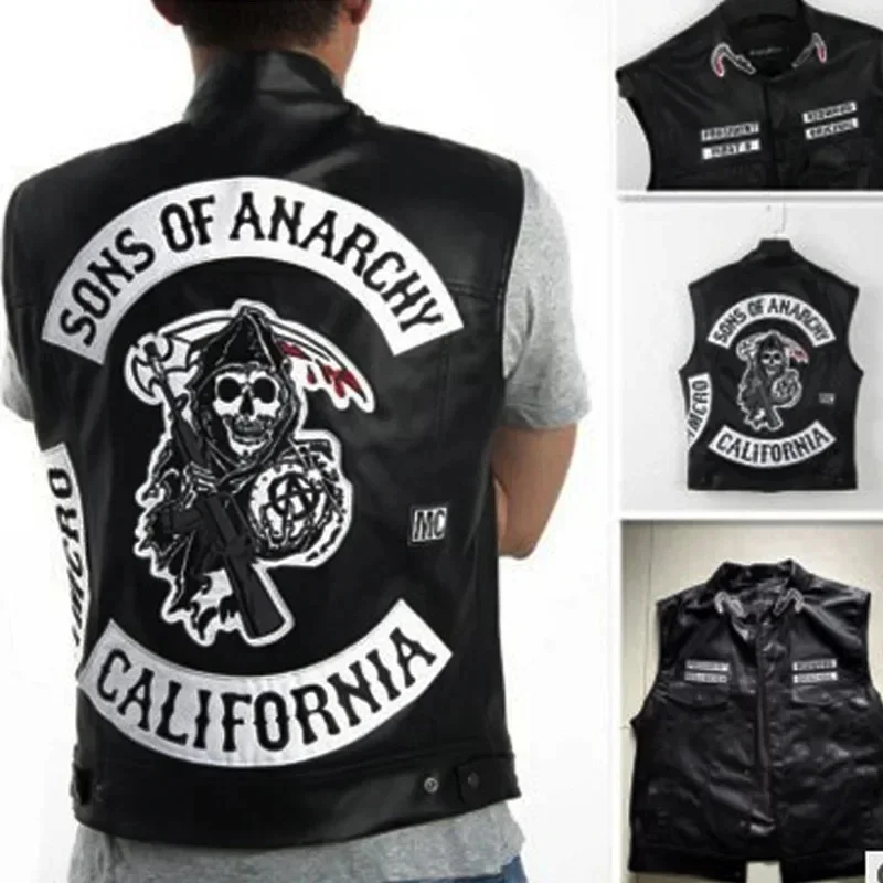 Embroidery Garments - Colete Masculino de Couro PU ABC123