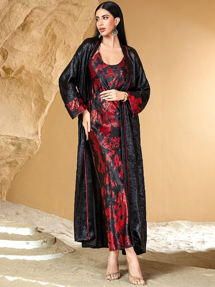 Embroidery Kebaya - Preto vermelho aberto quimono abaya damen