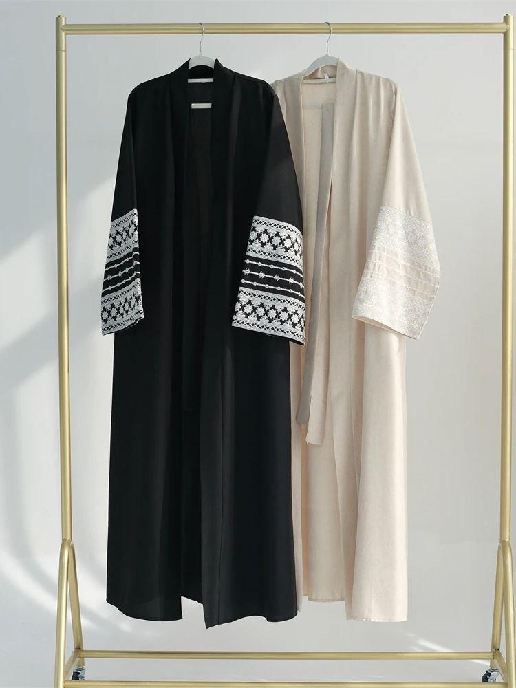 Embroidery Kebaya - Ramadan eid preto aberto quimono abaya