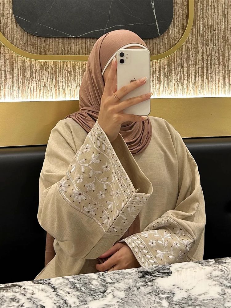 Abaya bordada flor de linho pa - Embroidery Kebaya avaliação e preço